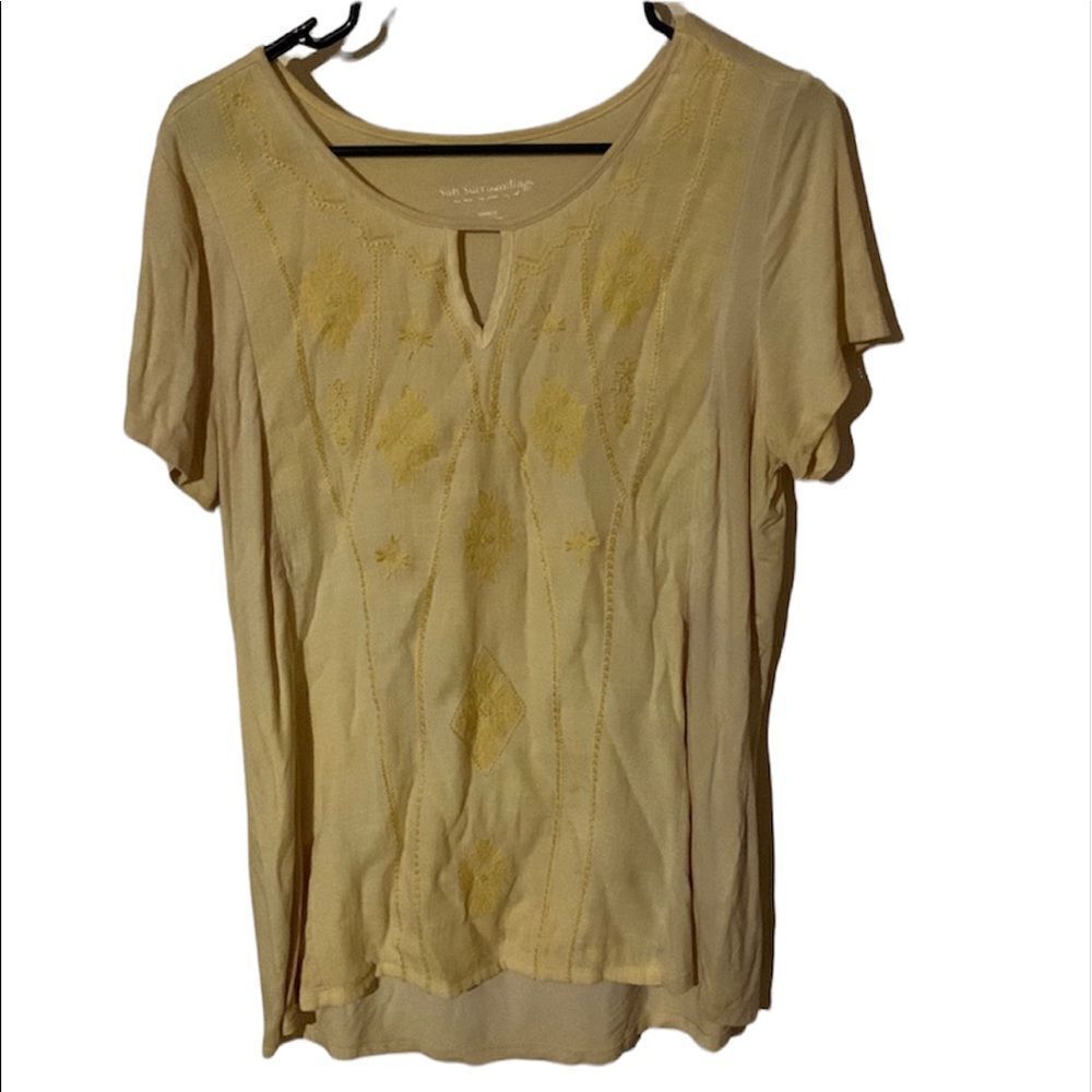 Soft surroundings yellow embroidered keyhole blouse top
